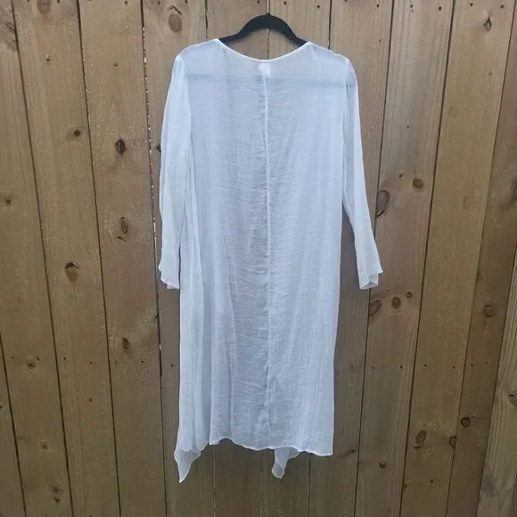 Boho flowy light cardigan, white with pockets - Picture 3 of 5